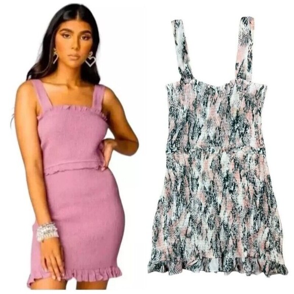 Buddy Love Monroe Smocked Mini Dress  Womens S  Pink / Gray Bodycon Sundress - Picture 1 of 10